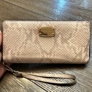 Michael Kors Grey Snakeskin Zip Wallet with Gold Details